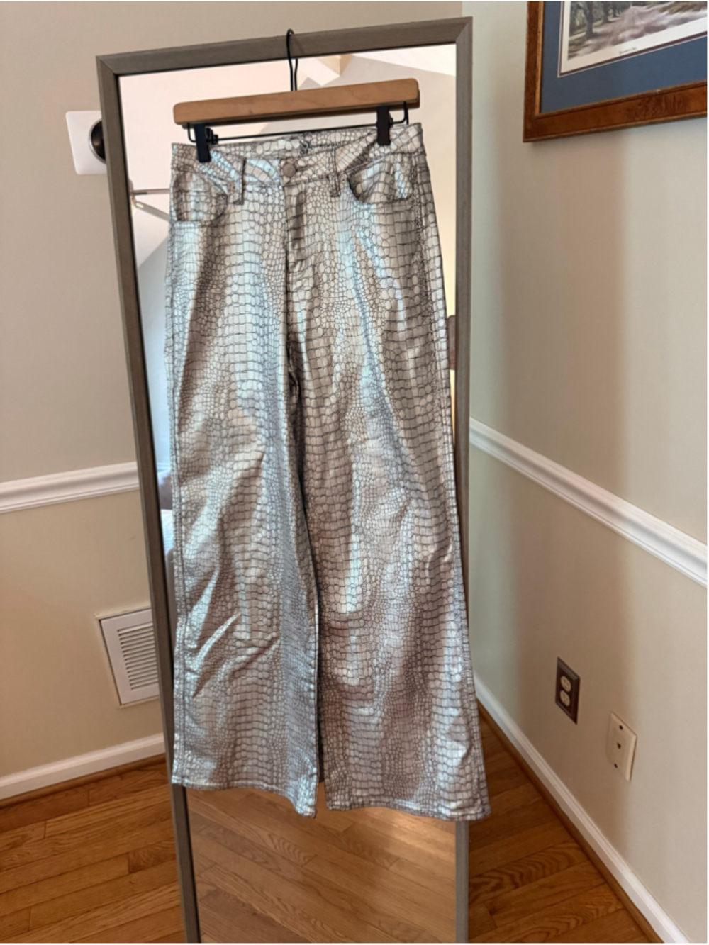 Women's NY&C Silver Black Crocodile Print Wide Leg Pants Size 10